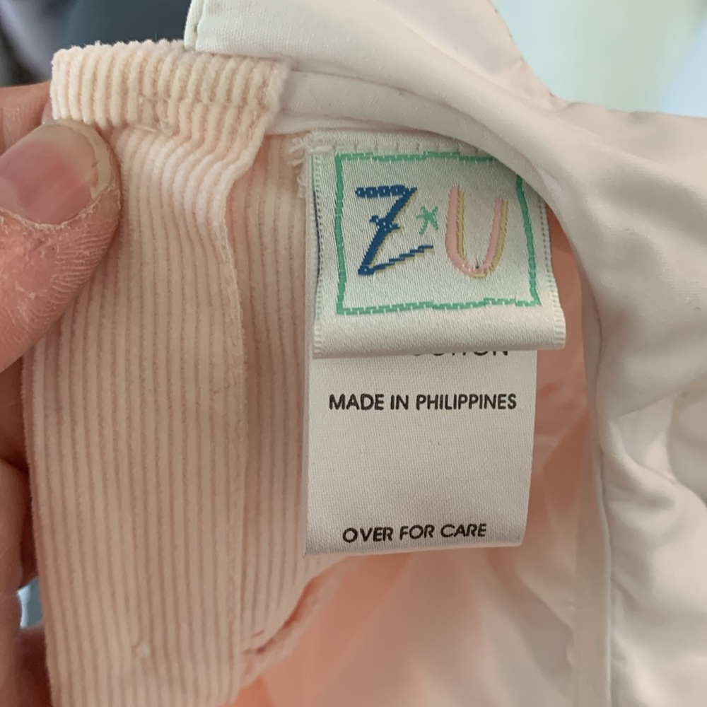 ZU Petit Ami pale pink layered look corduroy dress with appliqué and bloomers - Picture 7 of 10